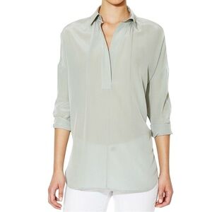 NEW ZOE & SAM 100% Silk Blouse Sz.M Oversized Light Gray Career Minimalist